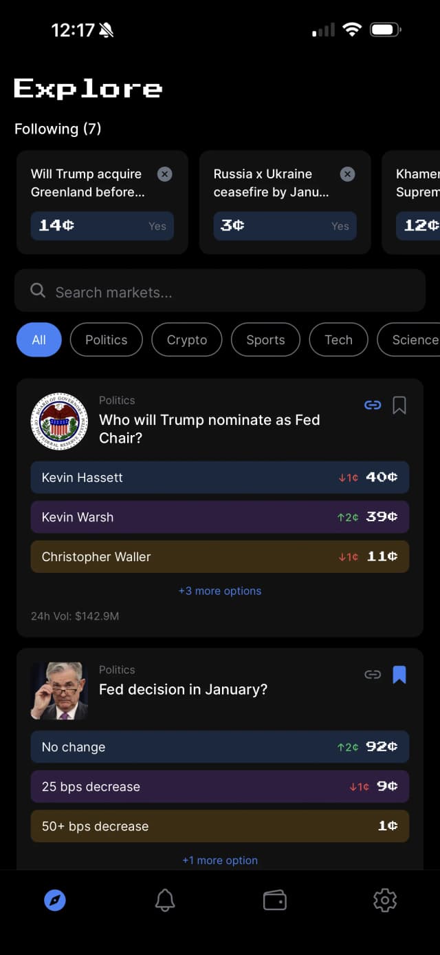 Explore markets screen